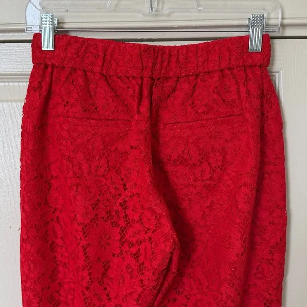J. Crew Easy Pant in Floral  Lace Red Size 00 - Picture 4 of 12